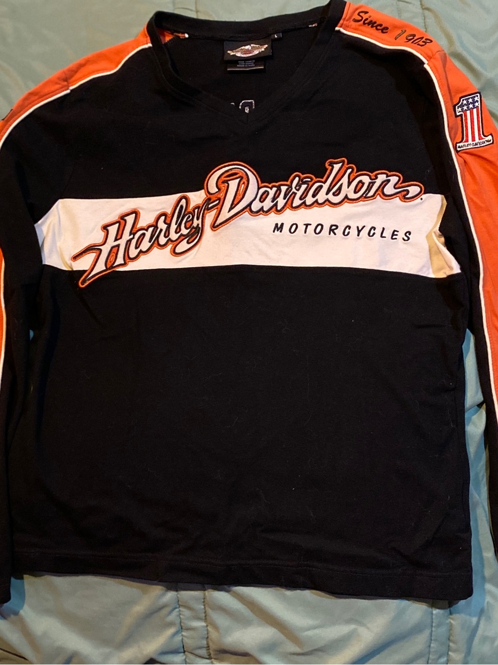 Harley-Davidson Black Shirt with Orange and White Embroidery